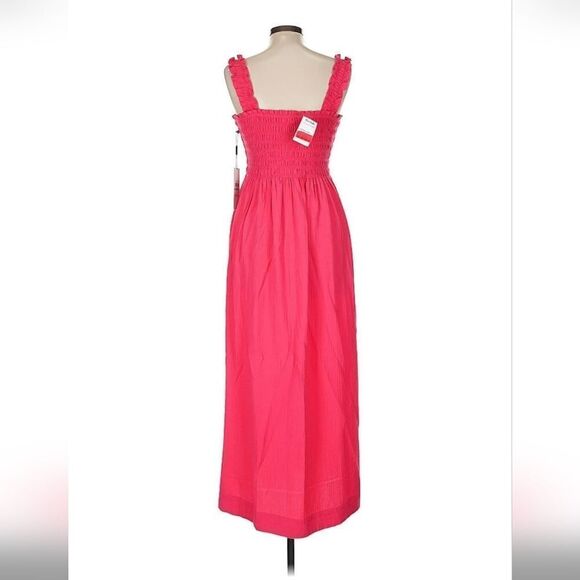 NWT Calvin Klein hot pink square neck summer shirred dress 8 - Picture 4 of 9